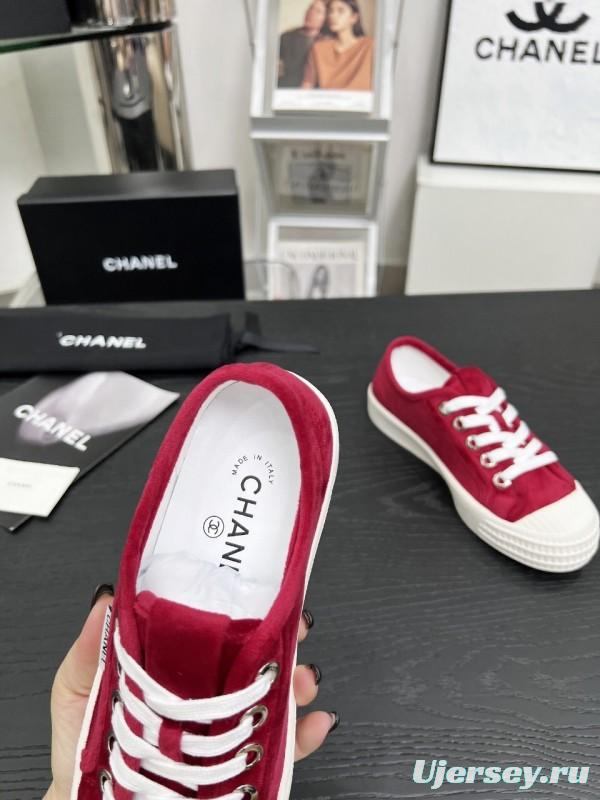 2025 Women Chanel Red Canvas Sneakers LY00230