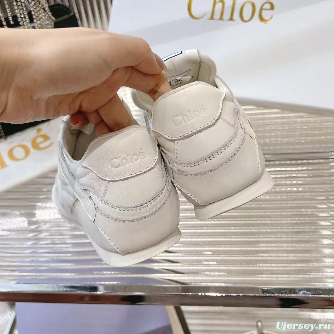 2025 Women Chloé White Leather Sneakers LY00300