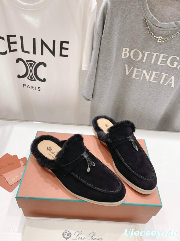 2024 Slippers LP Black Suede Shearling Loafers MJ00300