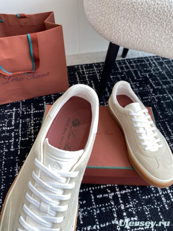 2024 Unisex Loro Piana Beige White Leather Suede Casual Shoes MJ00320