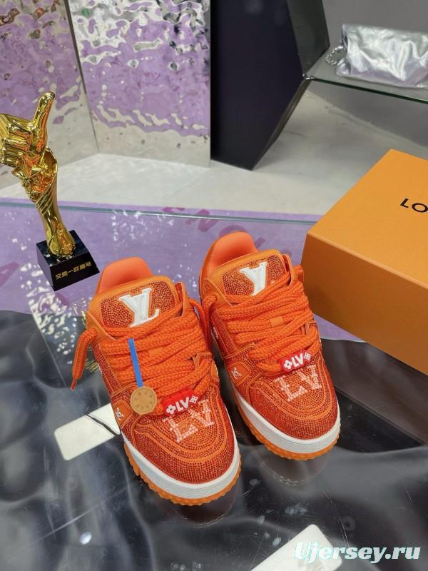 2024 Kids Louis Vuitton Orange Leather LV Trainer
