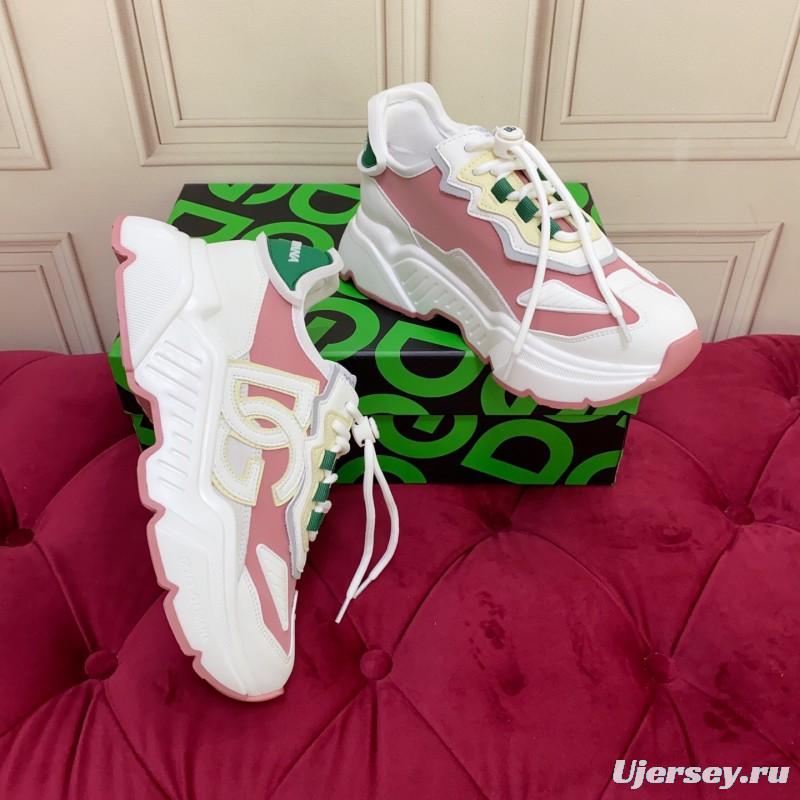 2025 Women Dolce & Gabbana White Pink Green Leather Sneakers LY00330(F)