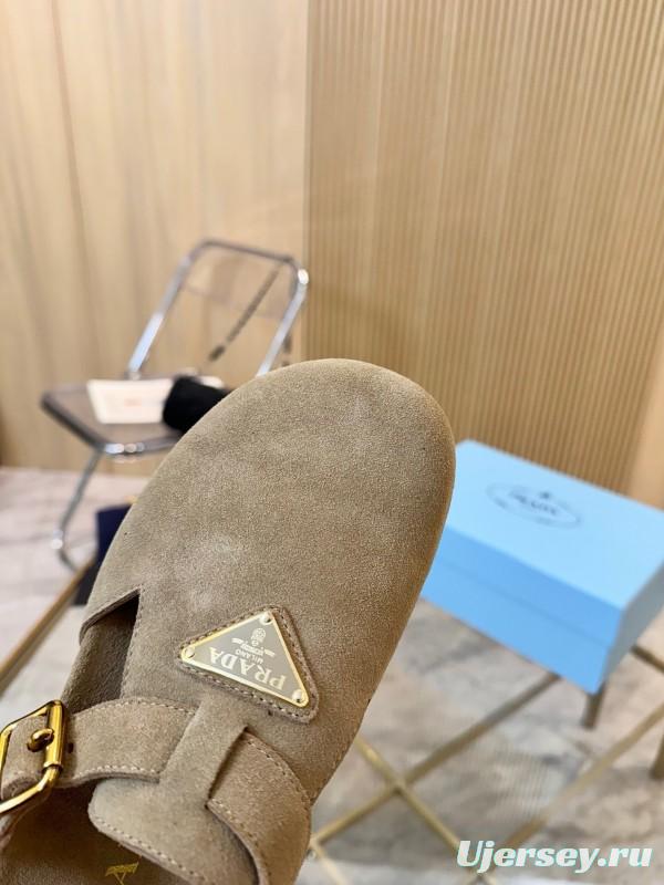 2025 Women Prada Beige Suede Sandals