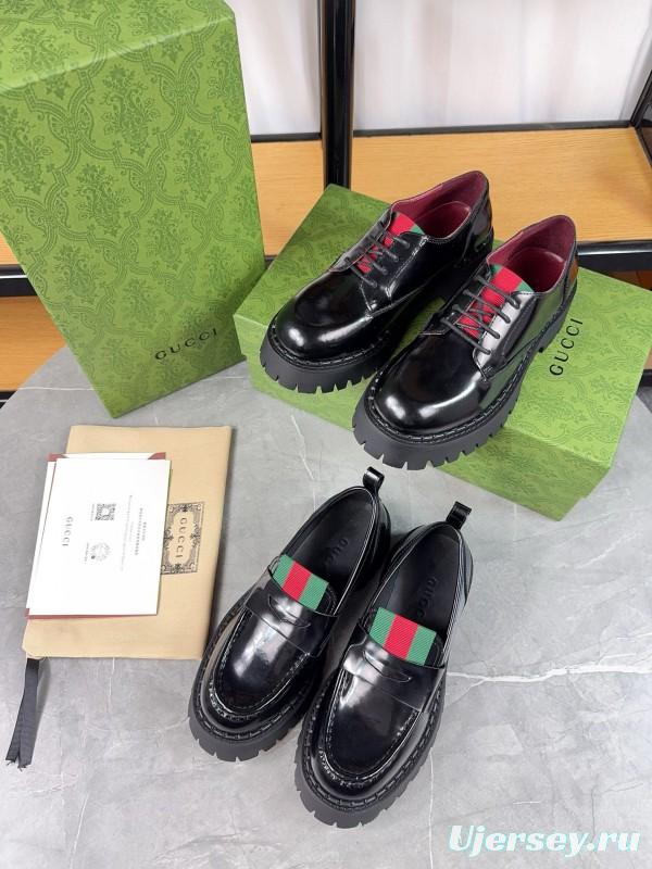 2024 Women Gucci Black Leather Oxford Shoes MJ00320
