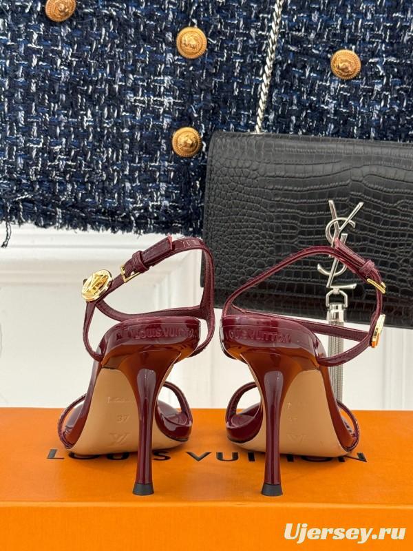 2025 Women Louis Vuitton Burgundy Leather Sandals