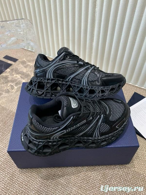 2024 Unisex Dior Black Mesh Leather Sneakers MJ00400