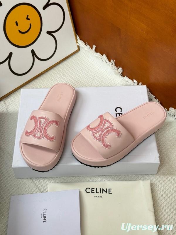 2025 CELINE Pink Leather Slippers