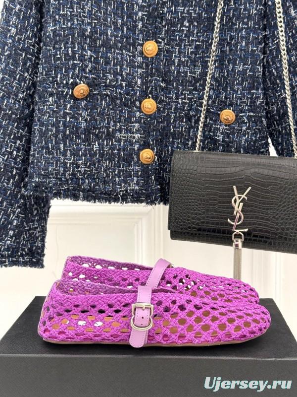 2025 Women AlAIA Purple Woven Leather Mary Jane