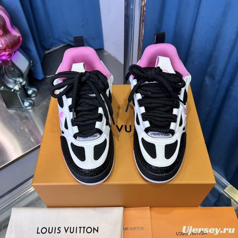 2025 Unisex Louis Vuitton White Black Pink Leather Mesh LV Trainer