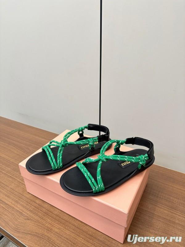 2025 Women Miu Miu Green Leather Sandals