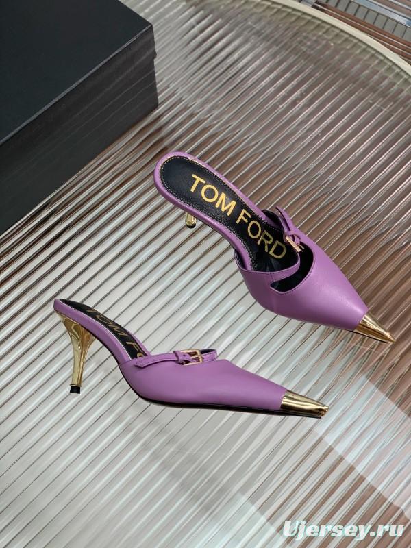 2025 Women TOM FORD Purple Gold Leather Mules