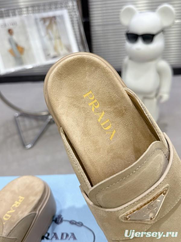 2025 Women Prada Beige Suede Loafer Slip-On KFY00280