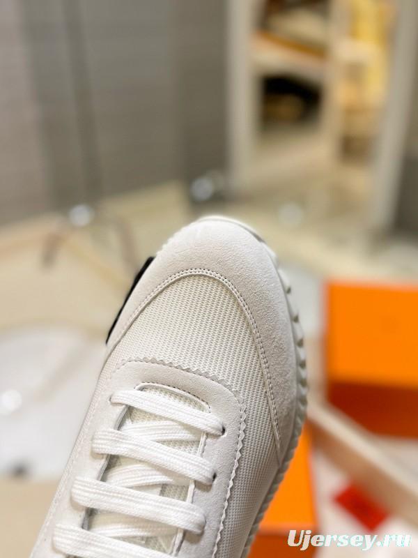 2024 Unisex Hermès White Imported Kipskin Silk Leather Casual Sneakers MJ00320