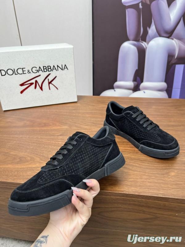 2025 Men Dolce & Gabbana Black Suede Leather Casual Sneakers LY00280