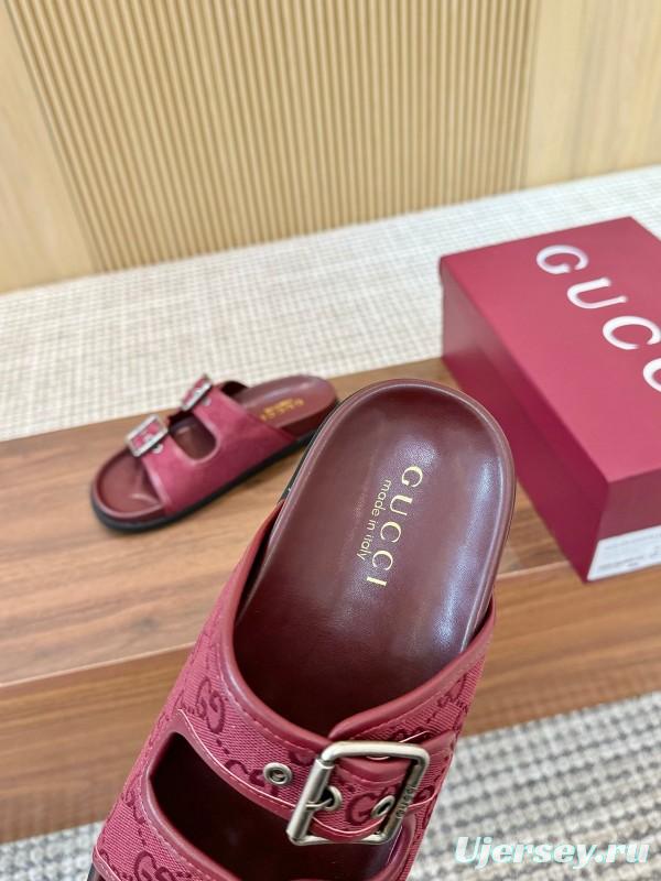 2025 Women Gucci Red Leather Sandals LY00240