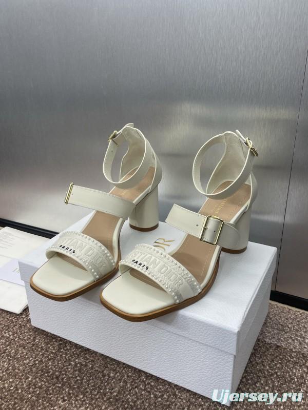 2025 Women Dior White Calfskin Silk Embroidery Sandals KFY00320