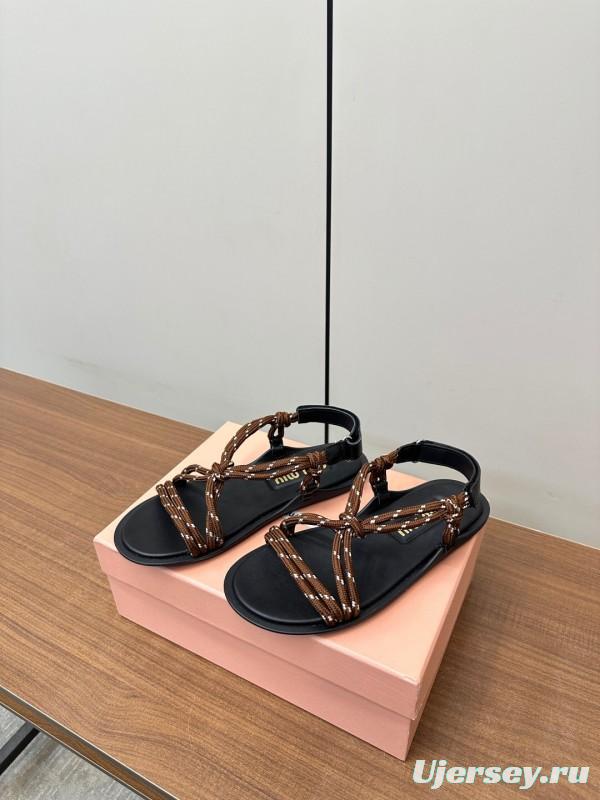 2025 Women Miu Miu Brown Leather Sandals