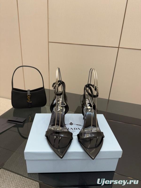 2025 Women Prada Black Leather Heels KFY00290