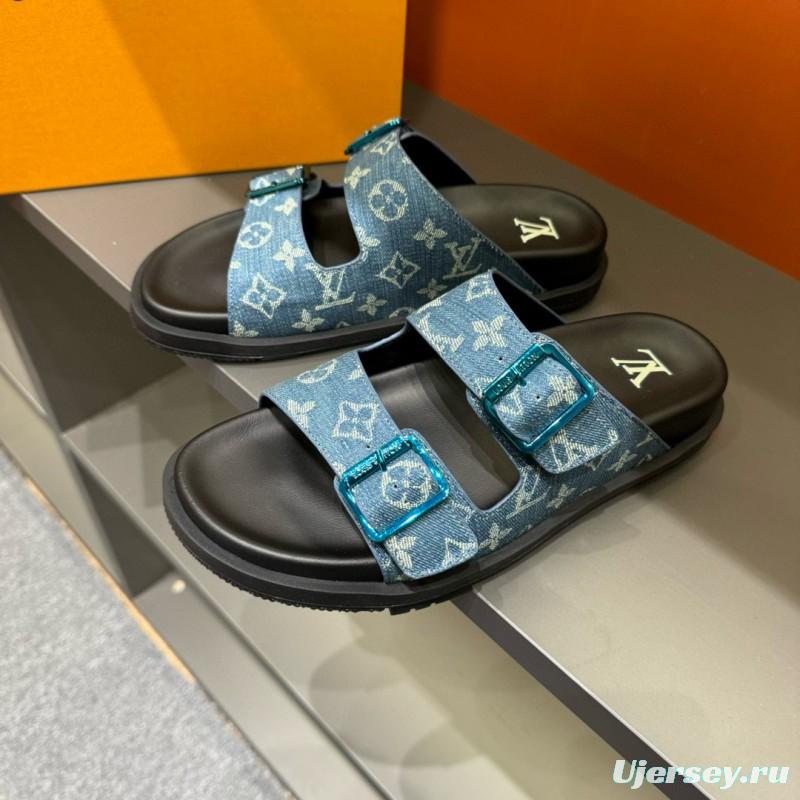 2024 Slippers Louis Vuitton Blue Denim Leather Slippers LY00420