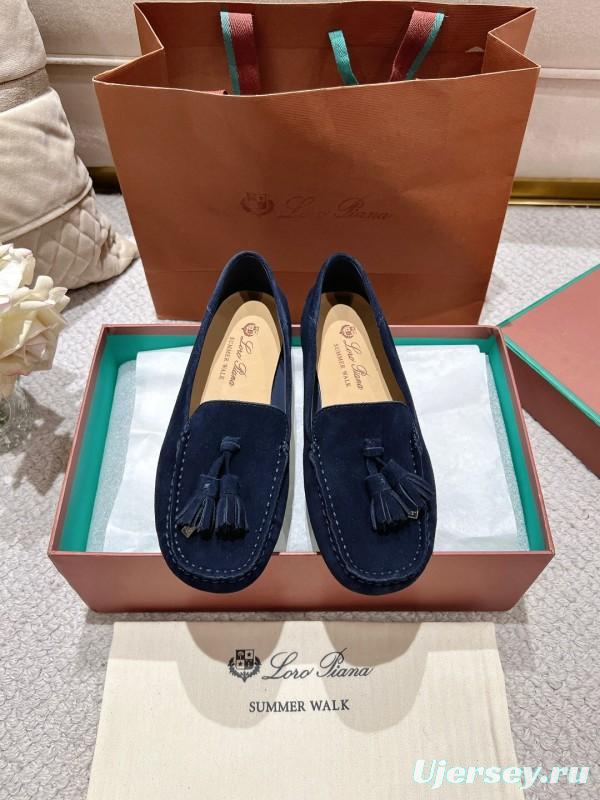 2025 Women Le Parmentier Navy Suede Loafers Tassel LY00391