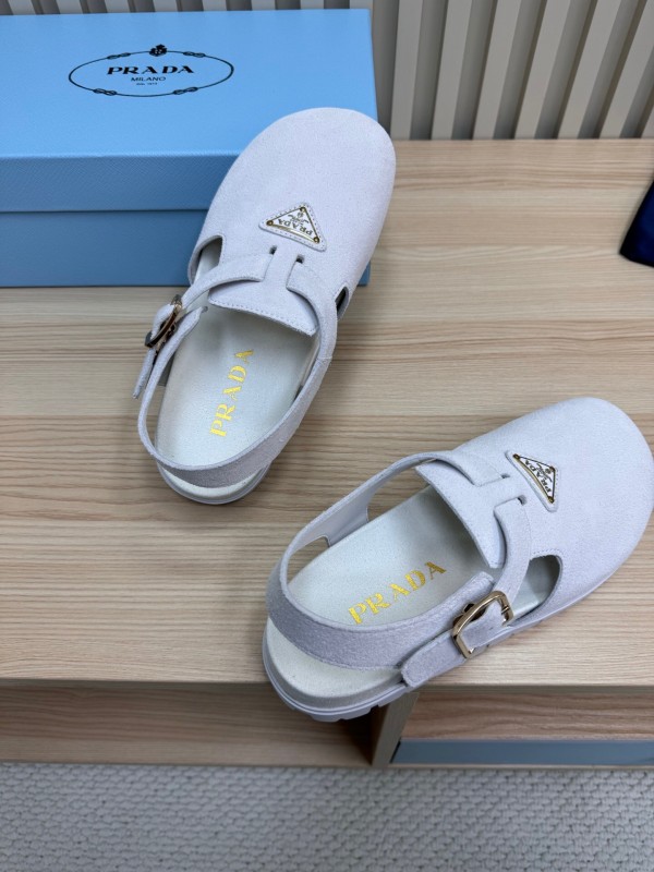 2025 Women Prada White Suede Sandals LY00280