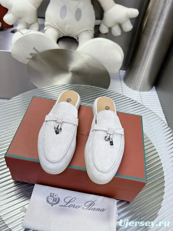 2024 Slippers Loro pianall White Suede Loafers MJ00270