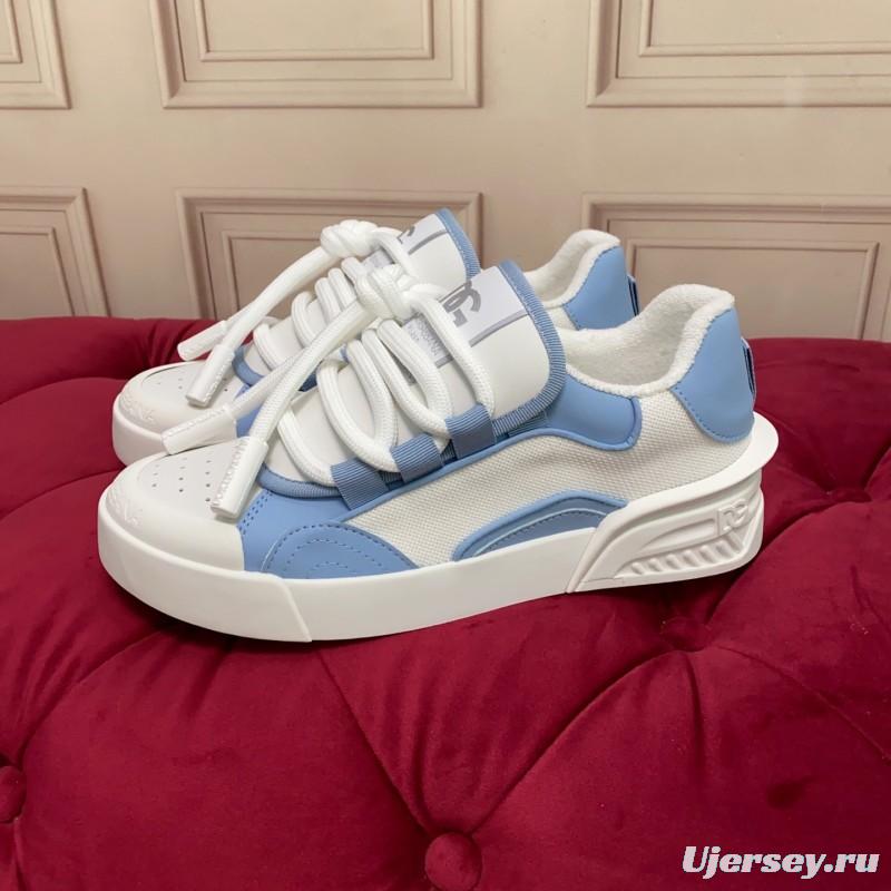2025 Women Dolce & Gabbana White Blue Mesh Leather Sneakers