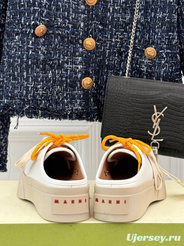 2025 Women Yves Saint Laurent White Leather Low-Top Platform Sneakers Yellow Laces Casual Chic YSL1234 (F)