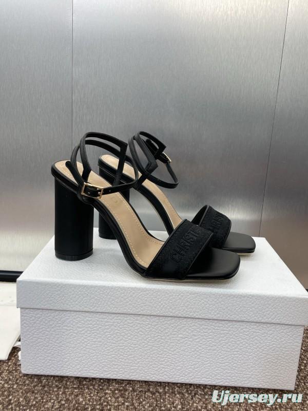 2025 Women Dior Black Leather High Heel Sandals