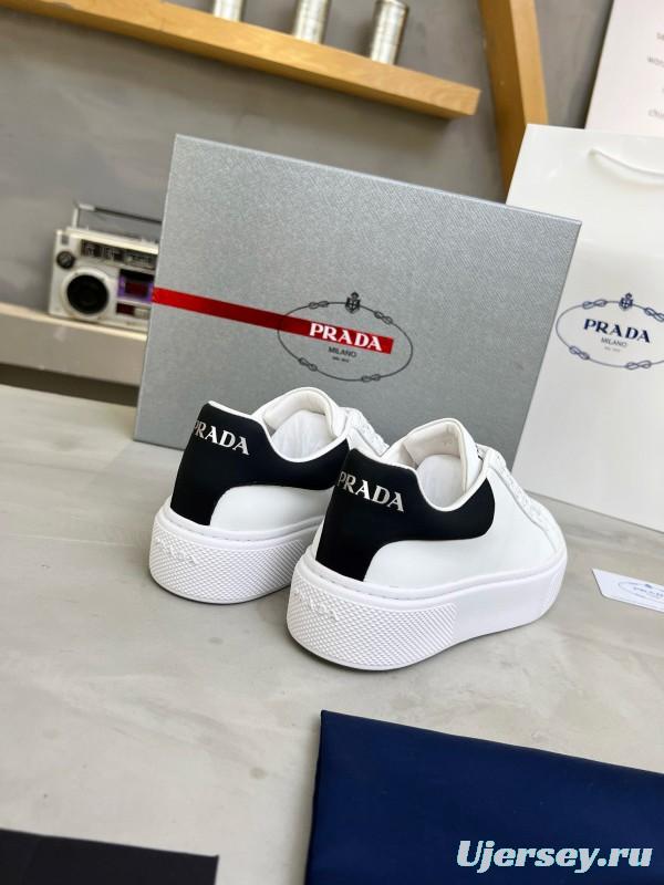 2024 Unisex Prada White Black Leather Sneakers MJ00310
