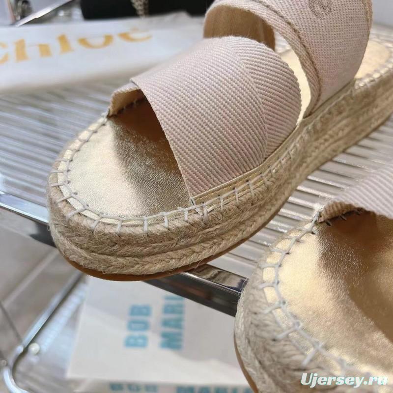 2025 Women Chloé Beige Fabric Espadrille Slip-On Sandals LY00320