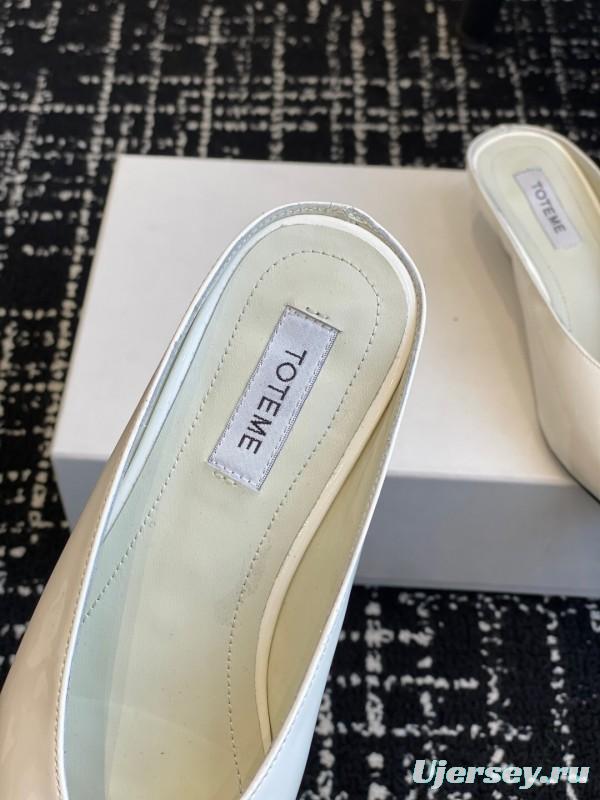 2025 Women Toteme White Patent Leather Mule Shoes