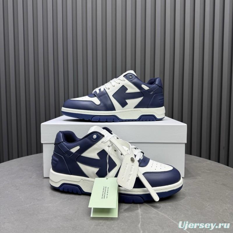 2025 Unisex Off-White Navy White Leather Sneakers MJ00320