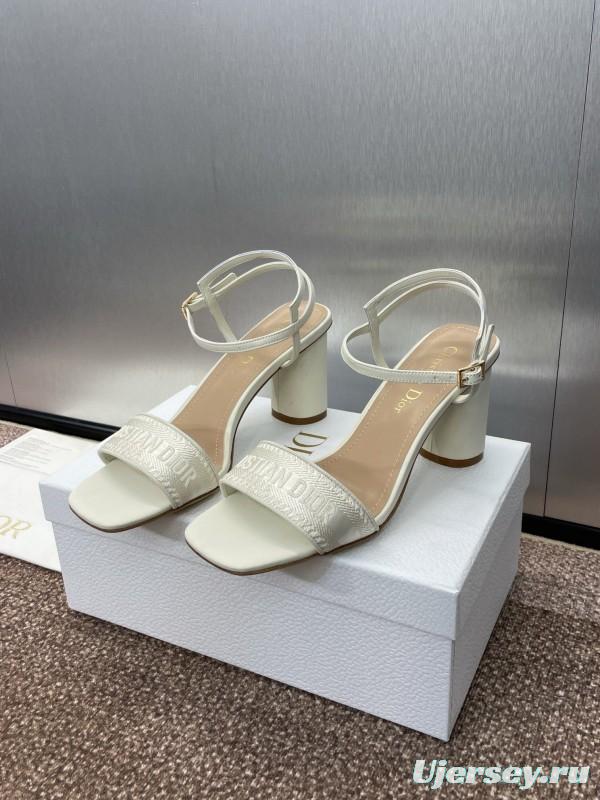 2025 Women Dior White Leather Sandals Embroidery KFY00280
