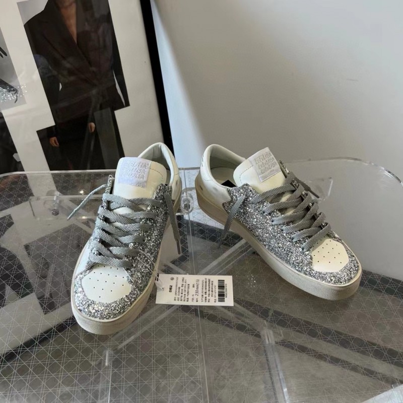 2024 Unisex GGDB White Silver Leather Glitter Low-Top Sneakers MJ00260
