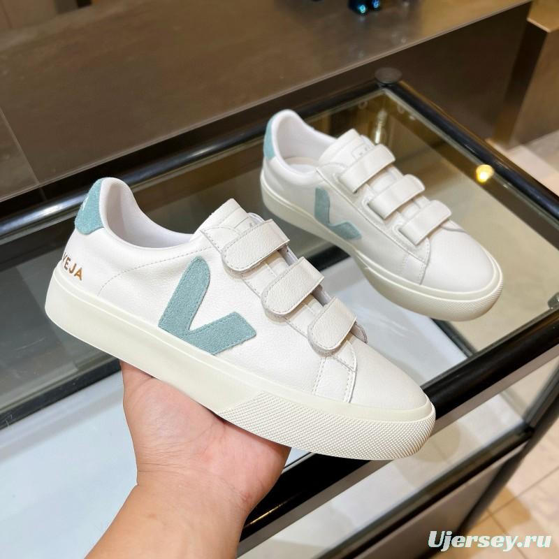 2025 Women VEJA White Blue Leather Canvas Vulcanized Sneakers MJ00240