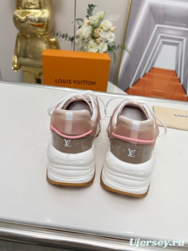 2025 Women Louis Vuitton Pink White Mesh Leather Sneakers LY00340