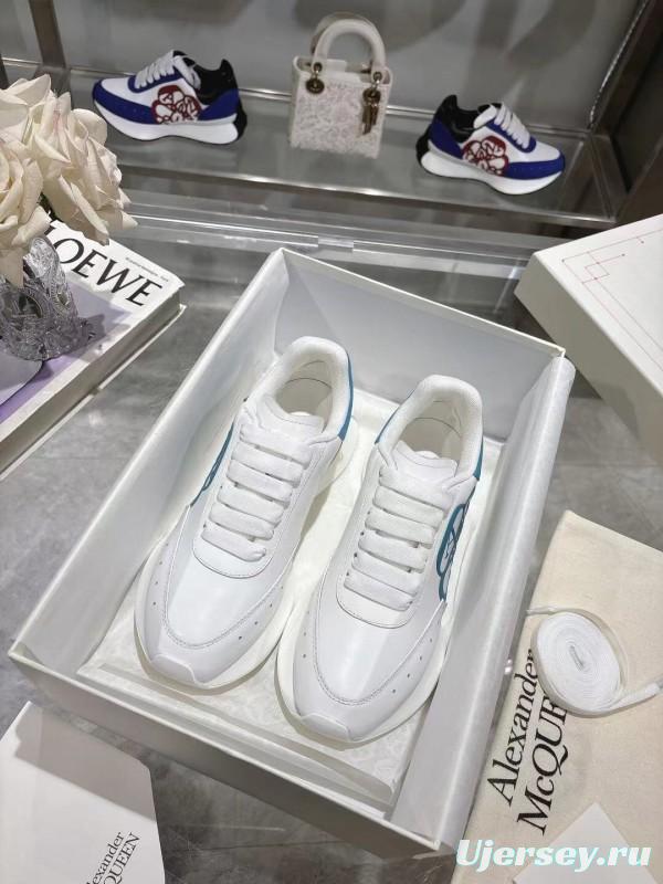 2025 Women Alexander McQueen White Blue Leather Sneakers LY00340