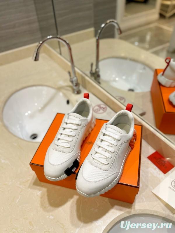 2024 Unisex Hermès White Orange Black Imported Glossy Lambskin Rain Velvet Casual Sneakers MJ00320