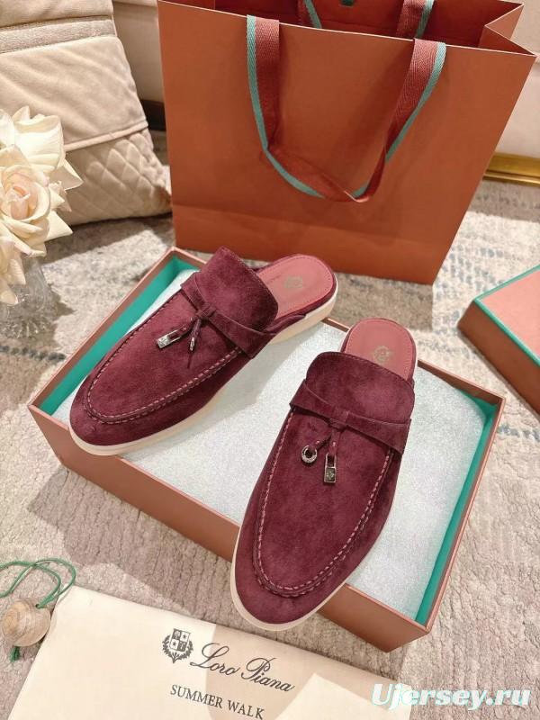 2025 Women LP Burgundy Suede Slippers