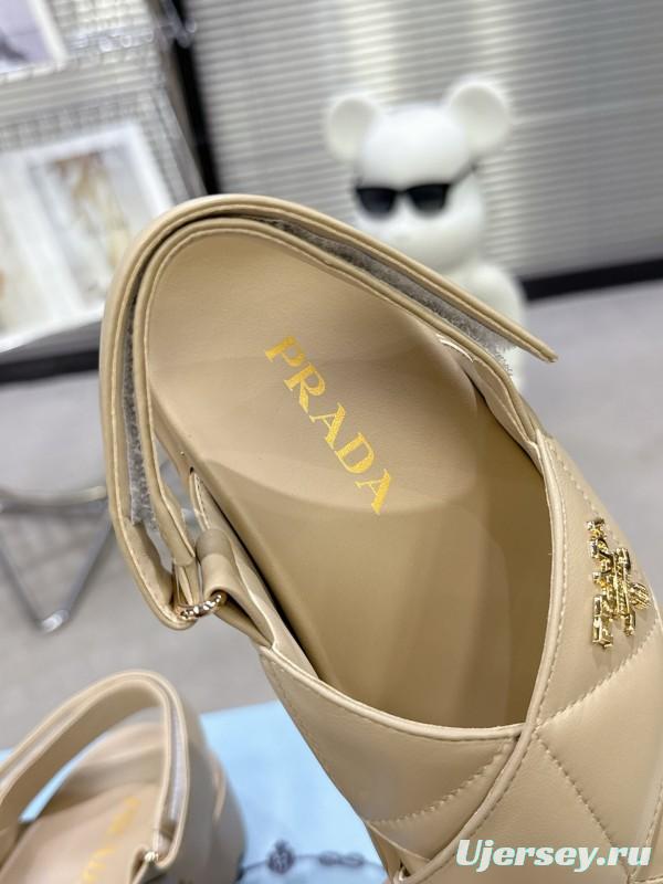 2025 Women Prada Beige Calfskin Sandals KFY00280