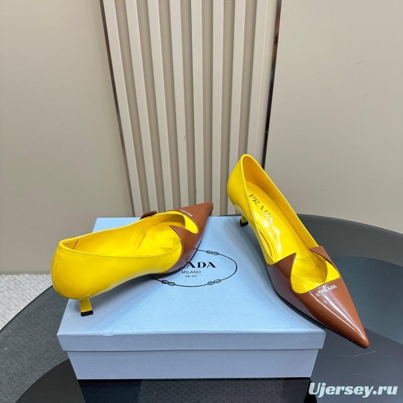 2025 Women Prada Brown Yellow Leather Heels KFY00310