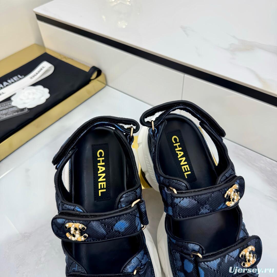 2025 Women Chanel Black Nylon Sandal Platform Chain LY00330