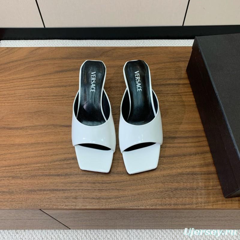 2025 Women VERSACE White Patent Leather Slippers KFY00280
