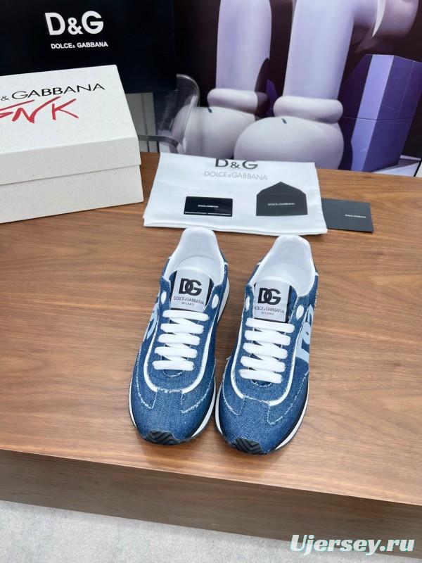 2025 Unisex Dolce & Gabbana Blue Denim Leather Sneakers LY00300