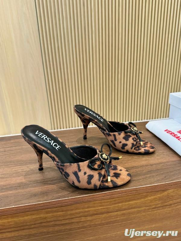 2025 Women VERSACE Leopard Print Leather Heels LY00210