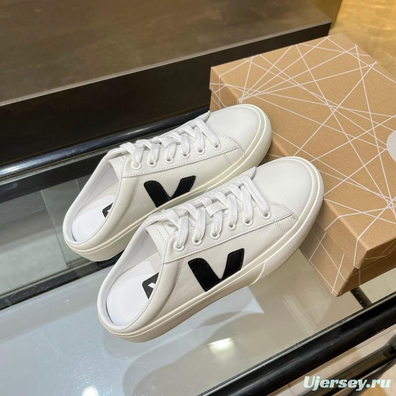 2025 Women VEJA White Black Canvas Leather Slip-On Sneaker MJ00240