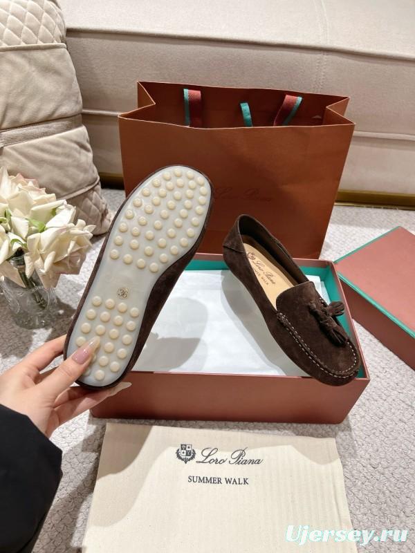 2025 Women Le Parmentier Brown Suede Loafers Tassel LY00291
