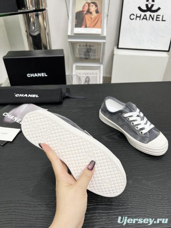 2025 Women Chanel Grey Canvas Casual Sneakers LY00230