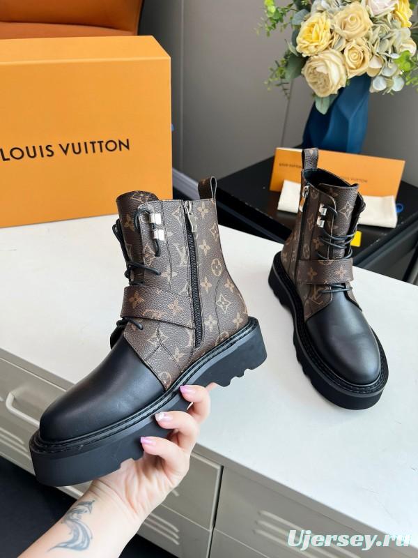2024 Women Louis Vuitton Brown Black Leather Ankle Boots MJ00310